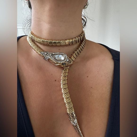 Crystal and gold snakeskin Roberto cavalli necklace sold - Picture 5 of 13